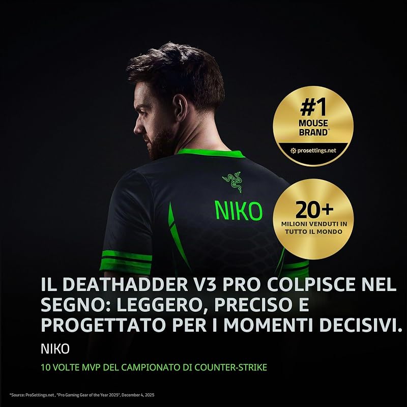 DeathAdder V3 Pro - Mouse leggero per E-Sport Ergonomico Wireless (Design Leggero da 63 grammi, Sensore Ottico Focus Pro 30K, Interruttori del Mouse Gen-3, Wireless HyperSpeed) Nero — foto 3 di 8