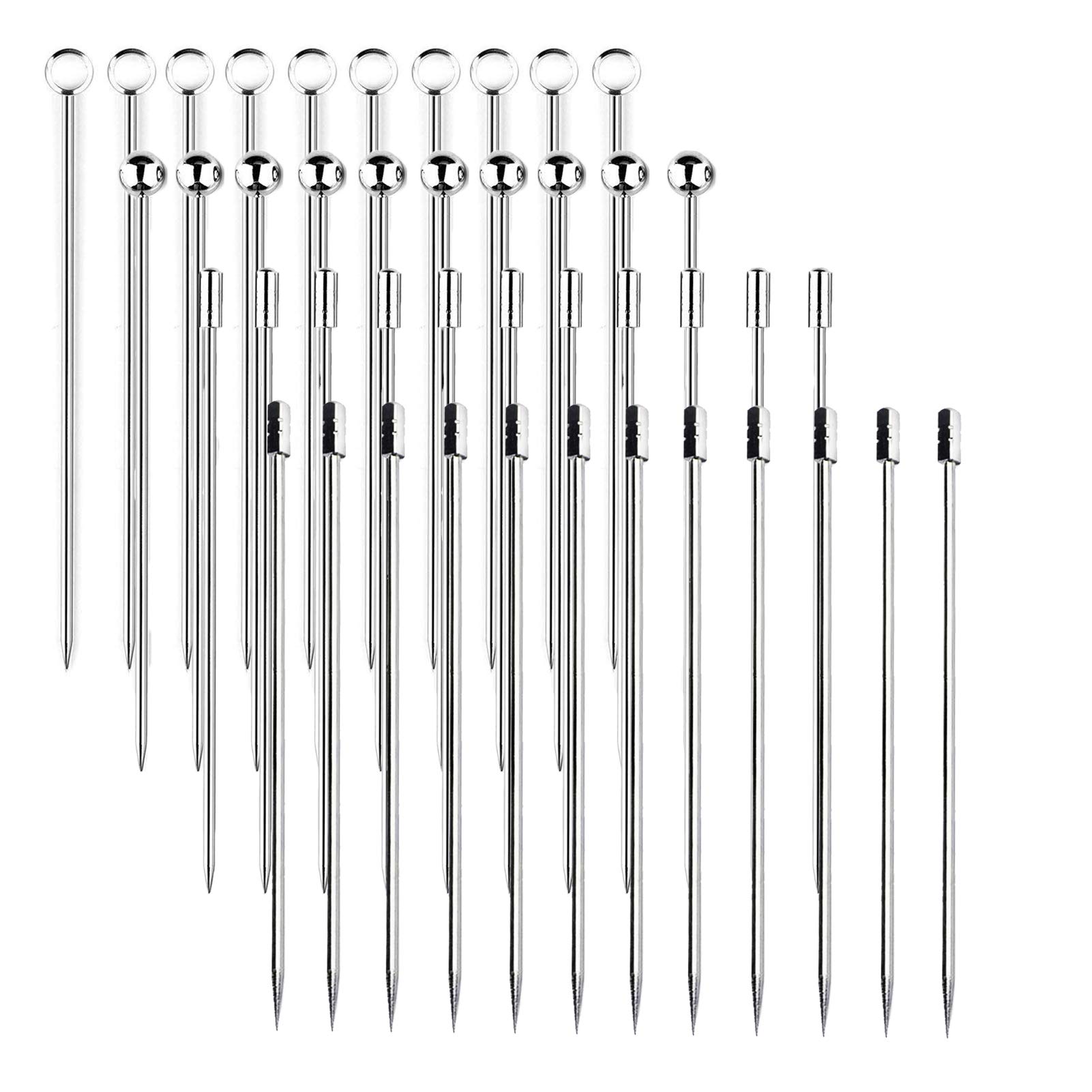 ANDERK 40 Pcs Reusable Stainless Steel Cocktail Picks for Tall Cocktails Cocktail Appetizer Pick Toothpicks Party Supplies