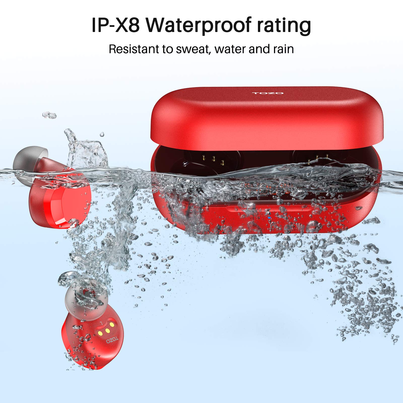 TOZO T12 Wireless Earbuds Bluetooth 5.3 Headphones Premium Sound Performance Touch Control LED Digital Display Wireless Charging Case Earphones Red