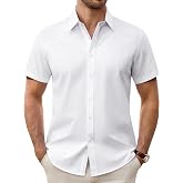 Men's Short Sleeve Dress Shirts Stretch Stain Shield Button Down Shirt | waterproof, wrinkle free, untucked, moisture wicking, formal, office, interview,daily, business, casual, party, wedding, prom