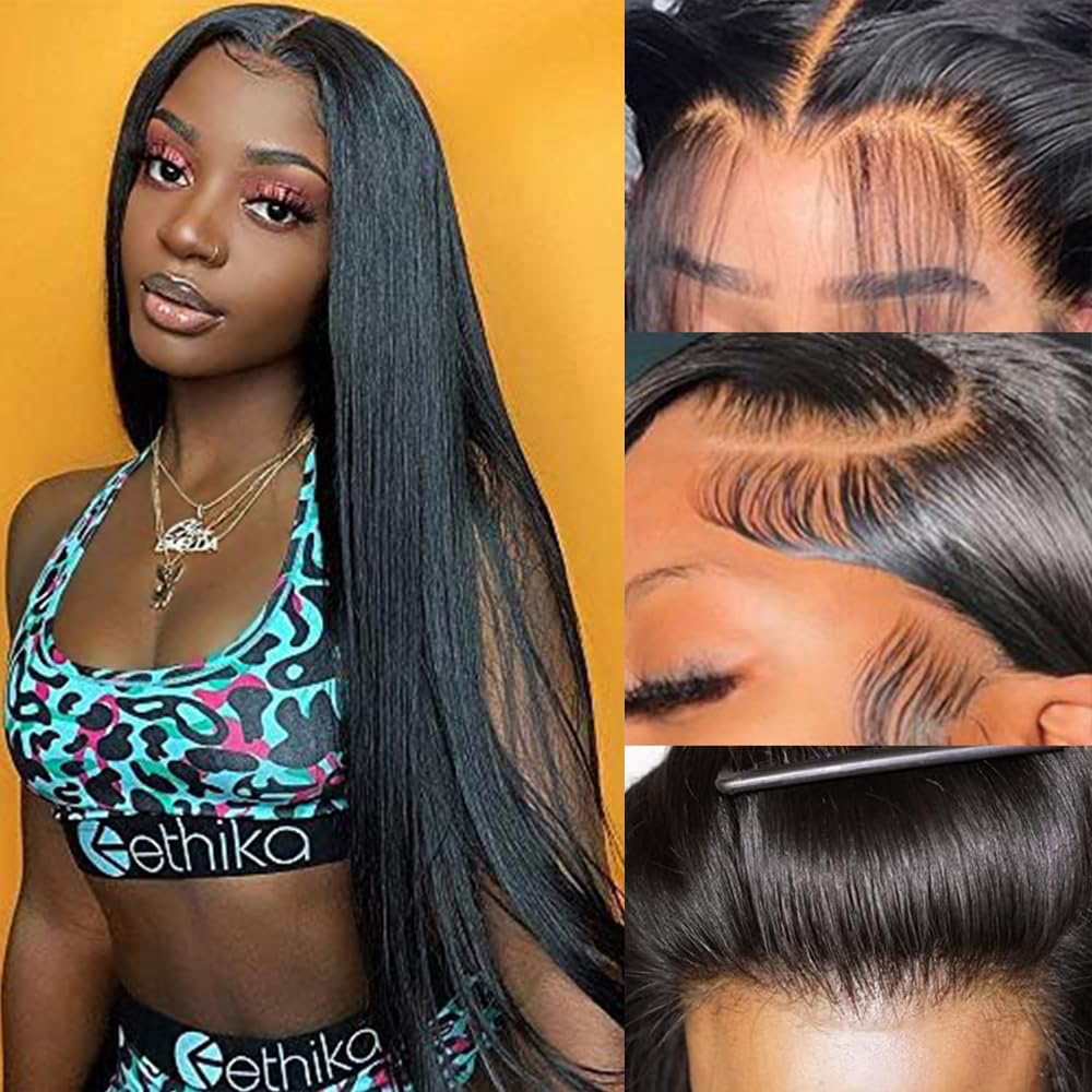 Photo 1 of SOPSFR 4x4 Straight Lace Front Wigs Human Hair for Women HD Transparent Closure Wigs Human Hair 180% Density glueless wigs human hair pre plucked 20inch