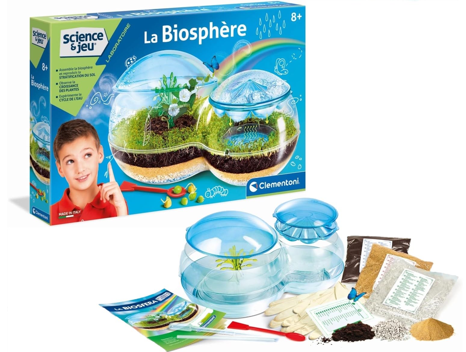 Clementoni - Science and Game: The Biosphere - Ages 8+ Assemble your Biosphere - Water Cycle Plant Growth - Includes Clover Seeds + Bindweed - Scientific Educational Game - Nature Gift Idea