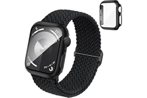 KNOSSEN Braided Solo Loop Compatible for Apple Watch Band 40mm 41mm 44mm 45mm with Screen Protector Case, Nylon Elastic Straps and Protective Cover with 9H Tempered Glass for iWatch Series 9 8 7 SE 6 5 4