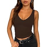 ForeFair Women's Sleevelsee V Neck Crop Tank Top Summer Double Layer Going Out Workout Casual Basic Tops