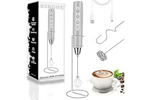 BSRGMS Milk Frother Handheld with Stand, Electric Whisk 3 Speed Adjustable, Drink Mixer with Stainless 3 Whisk, Rechargeable Hand Frother Wand, Foam Maker for Latte Cappuccino Hot Chocolate Egg Silver