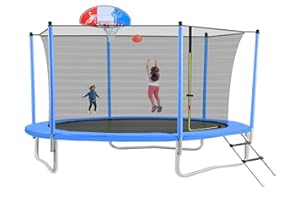 Evedy 16FT 14FT 12FT Trampoline Set with Swing, Slide, Basketball Hoop,Sports Fitness Trampolines with Enclosure Net, Recreational Trampolines for Outdoor Indoor