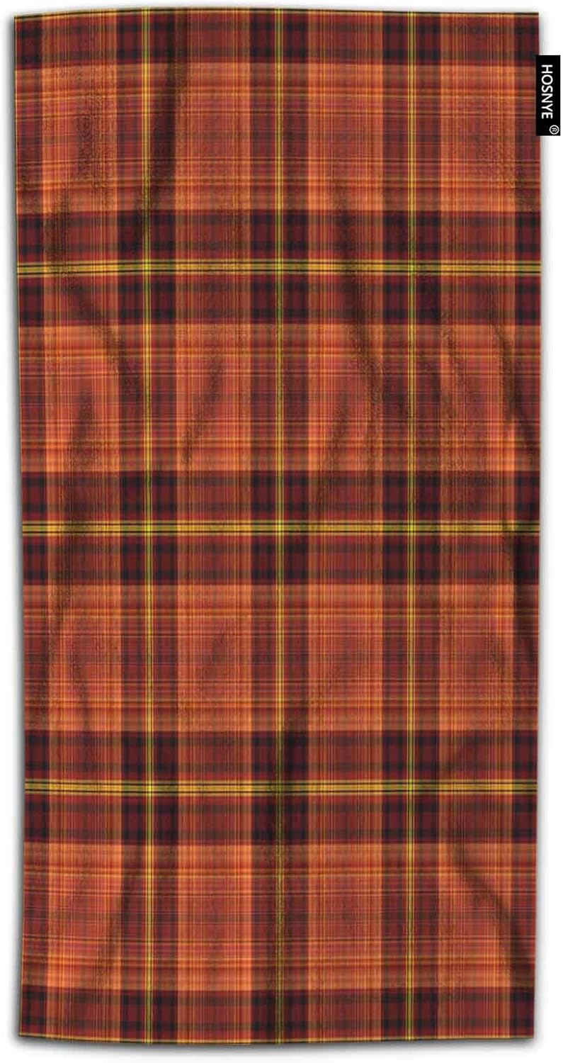 HOSNYE Plaid Hand Towel for Bathroom Tartan Traditional Checkered British Fabric Warm Plaid with Black Red Gold and Yellow Absorbent Soft Towels for Beach Kitchen Spa Gym Yoga Face Towel
