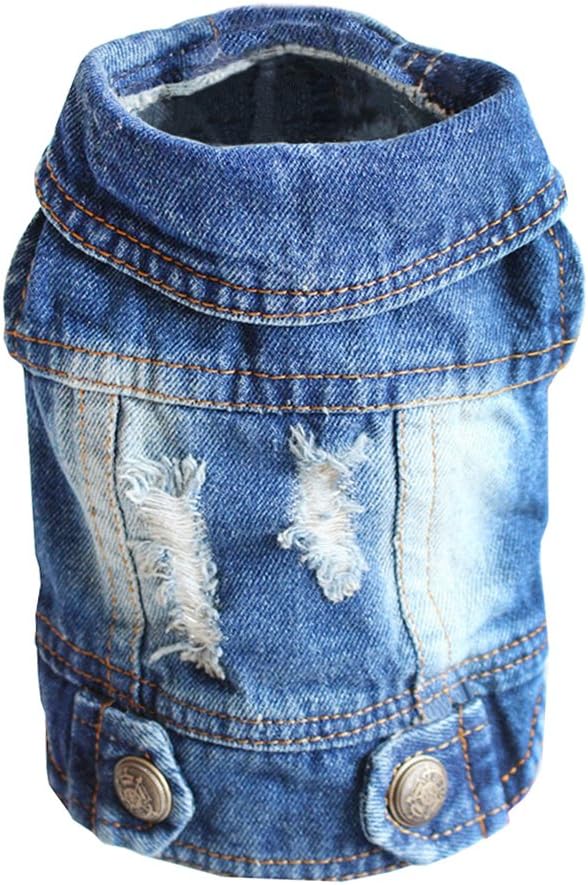 SILD Pet Clothes Dog Jeans Jacket Cool Blue Denim Coat For Small Medium Dogs Lapel Vests Classic Hoodies Puppy Blue Vintage Washed Clothes (L)