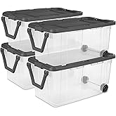 Sterilite 4-Pack Modular Stacker Box, Durable Clear Plastic Storage Bins with Latching Lids, 160 Quart - Stackable Organizing Container Boxes for Closet, Bathroom, and Office