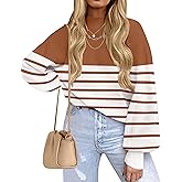 ZESICA Women's 2026 Spring Fashion Turtleneck Long Sleeve Striped Ribbed Knit Loose Pullover Sweater Tops