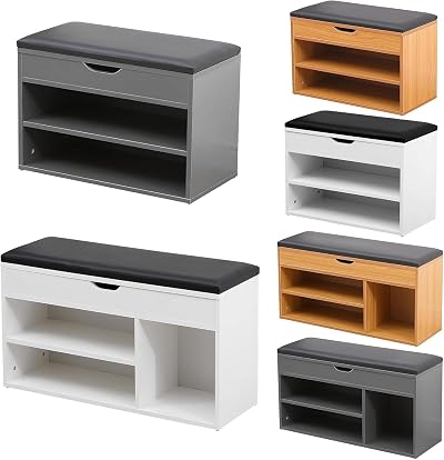 AVC Designs 60cm White Wooden Shoe Bench Storage Cabinet Organiser Seating