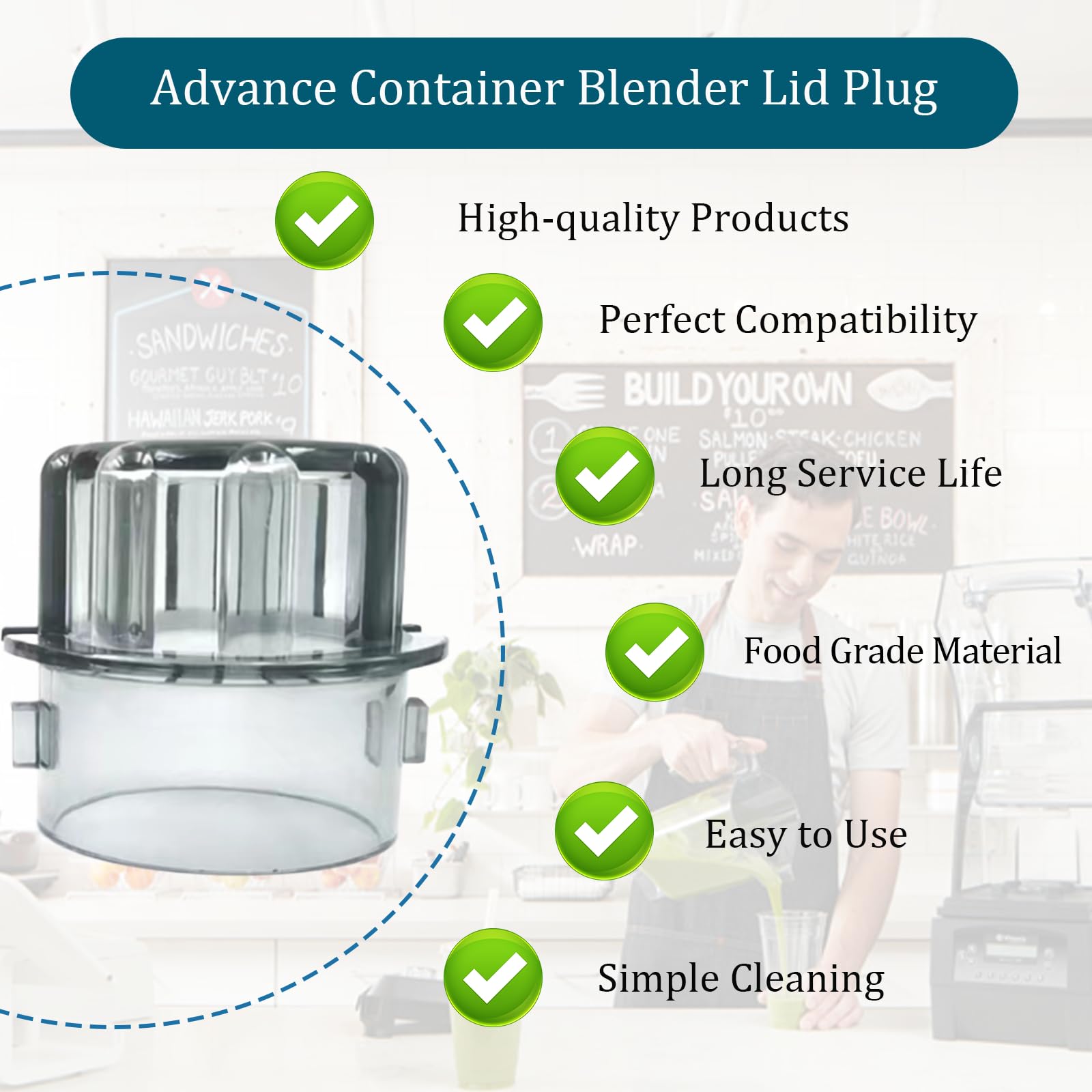 Compatible with vitamix Lid Plug Advance Container 48 Oz & 32 Oz,Fit Models the Quiet One VM0145 BarBoss Drink Machine Advance Blender,Lid Plug for Advance Containers 15978 16016 15981 16019（1PCS）