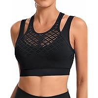 Picture of RUNNING GIRL Sports Bras for Women High Support,Seamless Ribbed Longline High Neck Sports Bra Racerback Padded Crop Top Yoga