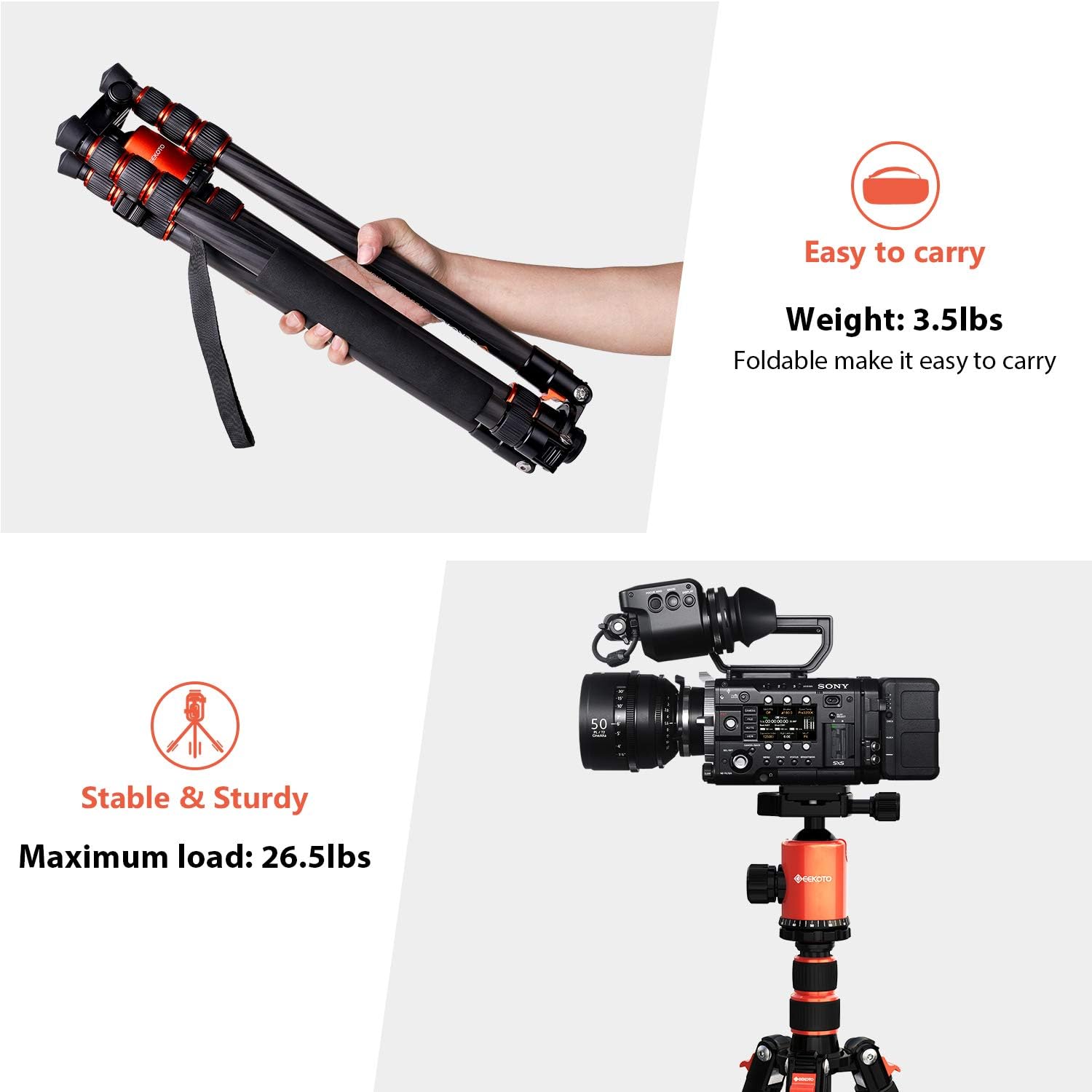 GEEKOTO 79 inches Carbon Fiber Camera Tripod Monopod with 360 Degree Ball Head 1/4 inch Quick Shoe Plate Professional Tripod Load up to 26.5 pounds : Camera & Photo
