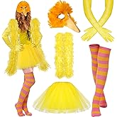 Funnysoft 5 Pcs Halloween Bird Costume Adult Women Bird Costume Accessories Bird Mask Yellow Feather Boa Tulle Skirts Striped Thigh High Socks Gloves for Cosplay Party