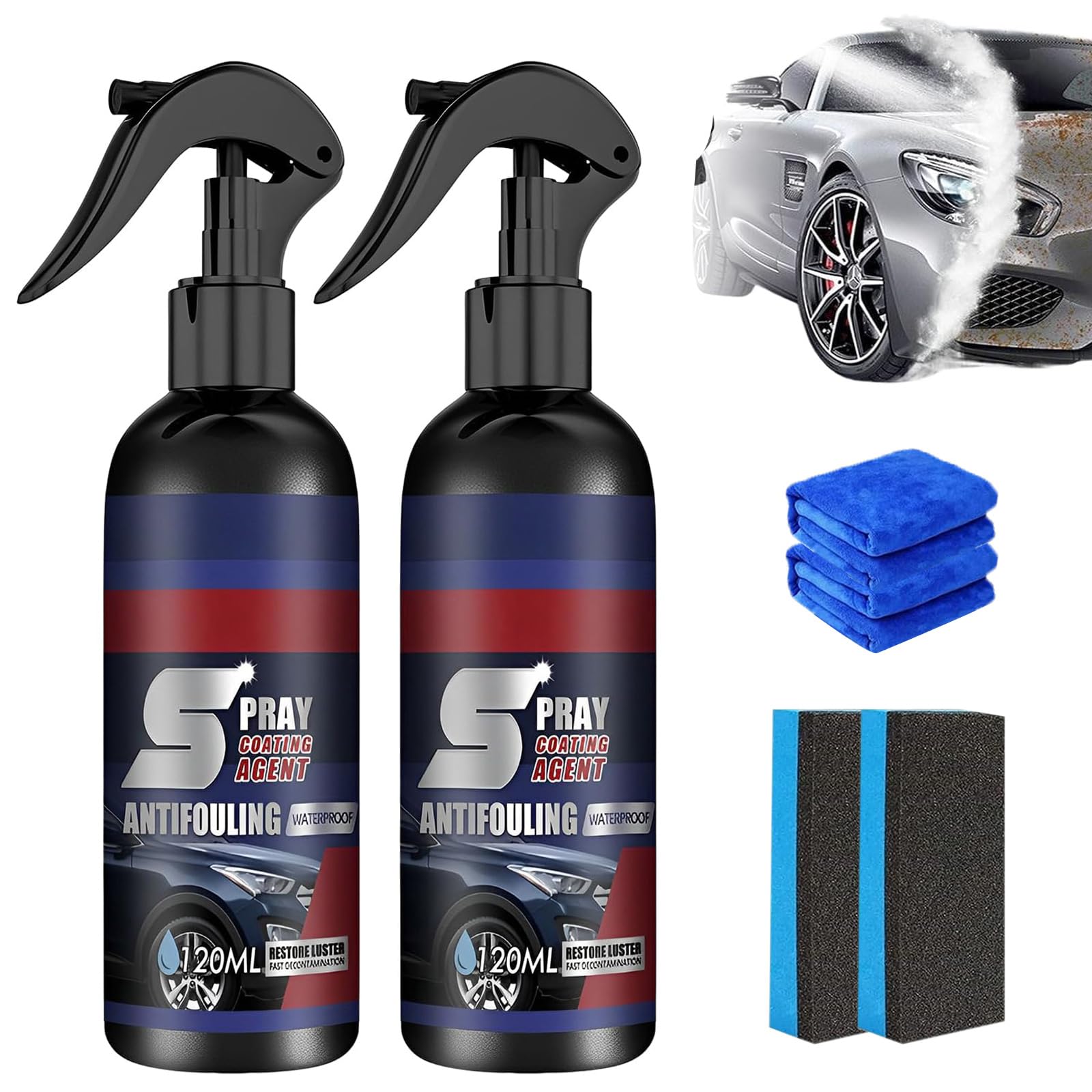 Photo 1 of 2PC Multi-Functional Coating Renewal Agent,3 in 1 Ceramic Coating for Cars, Spray Coating Agent Car Plastic Refurbish Long-Lasting Protection Quick Drying Formula for Cars Boats