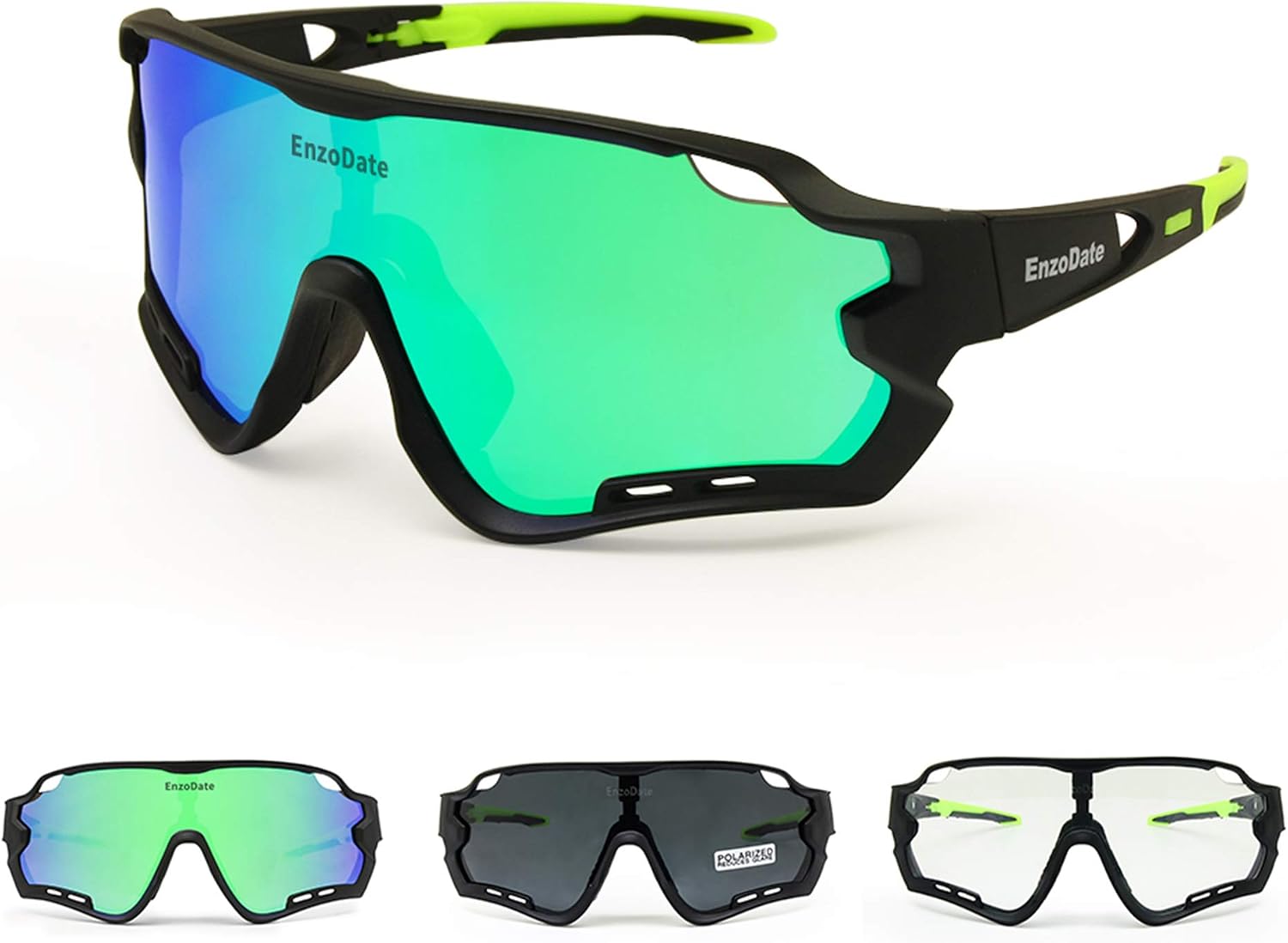 EnzoDate Cycling Goggles Polarized 3 Lenses Mountain Bike ATV Sports Sunglasses MTB Outdoor (Green) - Image 4