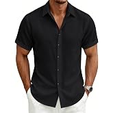 Mens Linen Shirts Short Sleeve Casual Shirt Button Down Summer Beach Vacation Tops Men Casual Dress Shirts Breathable
