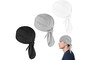 Permuly 3PCS Durags for Men, Adjustable Quick Drying Sweat Durag Multi Pack Bandana for Men Cycling Motorcycle Running