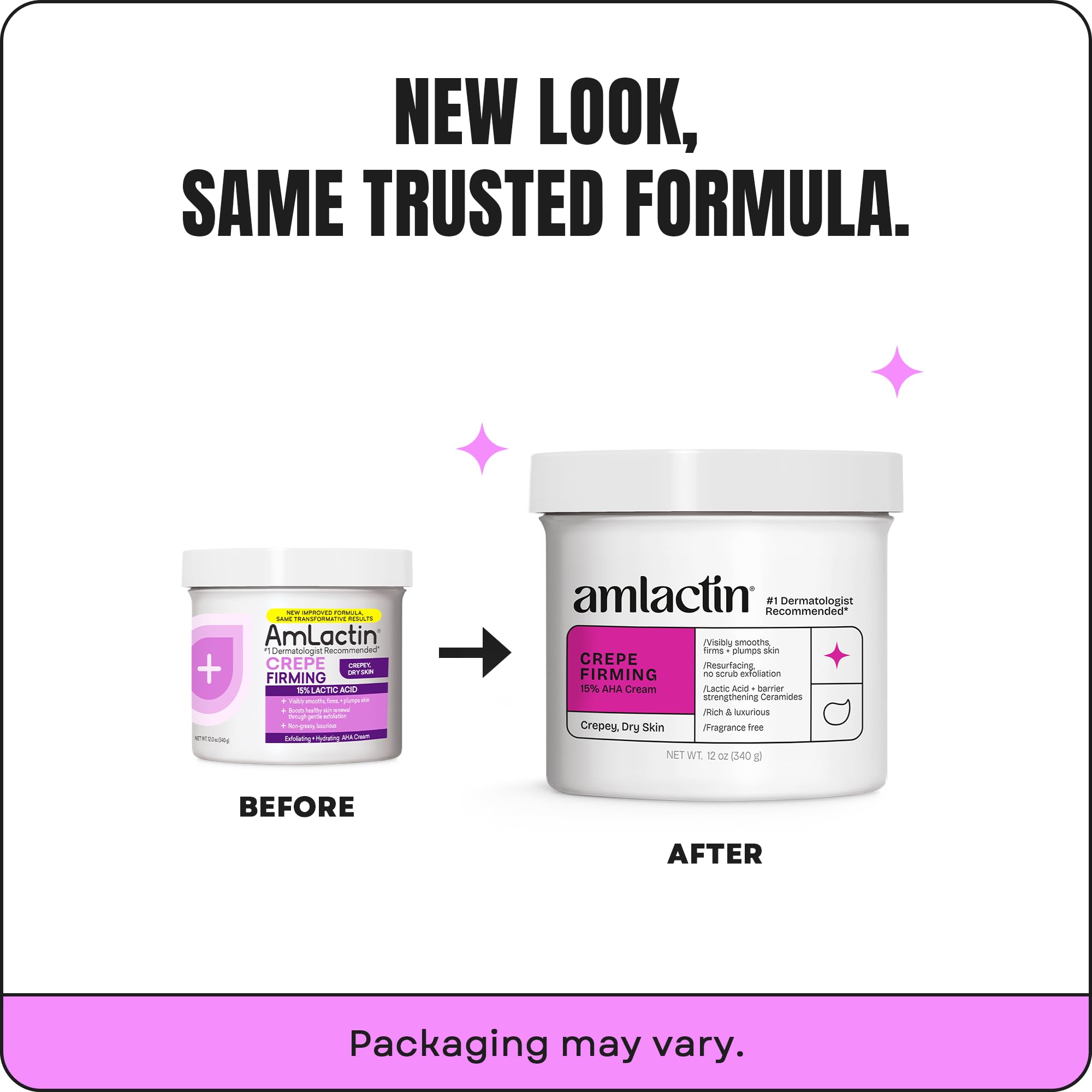 AmLactin Crepe Firming Cream - Therapeutic Skin Tightening Cream for Body – No-Scrub Exfoliator and Moisturizer with 15% Lactic Acid AHA, 12 oz (Packaging May Vary)​