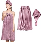 KOIKEY Women Microfiber Bath Towel Wrap - Adjustable Soft Body Wraps Dress with Hair Towel for Shower After Body and Head Cover, Super Absorbent to Quick Drying Hair and Body, Purple