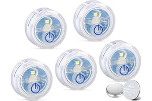 LUXPRO Waterproof Micro LED Puck Lights - Adhesive Lighting Ideal for Under Cabinets, in Tackle Boxes, or On Bookcases - Includes Batteries - 5 Pack