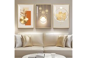 CUSPIN Framed Modern Luxury Gold Wall Art, Set of 3 Piece Contemporary Paintings Artwork for Walls, Golden Prints Pictures with Gold Frame, Wall Decor for Living Room, Hallway, Bedroom, Office 16x24 Inch