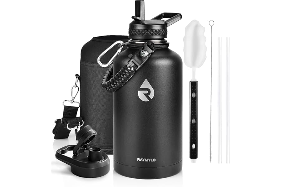 RAYMYLO Insulated Water Bottle 64 oz, Triple Wall Vacuum Stainless Steel (Cold for 48 Hrs), Leak Proof & Non-BPA, Half Gallon