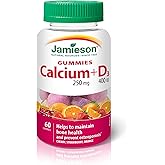 Jamieson Calcium 250 mg with Vitamin D3 400 IU Gummies, Cherry, Strawberry, and Orange Flavours, Helps Prevent Osteoporosis,