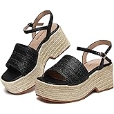 Gorfen Women's Platform Espadrille Wedge Sandals Arch Support Ankle Strap Open Toe Casual Sandal