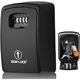 Iron Lock&reg; XXL Wall Mount Key Lock Box, Outdoor Combination Code (Black) | Fits 20-30 spares plus fobs &amp; cards; unique built-in tray so keys don't fall out; dial cover; screws &amp; anchors included