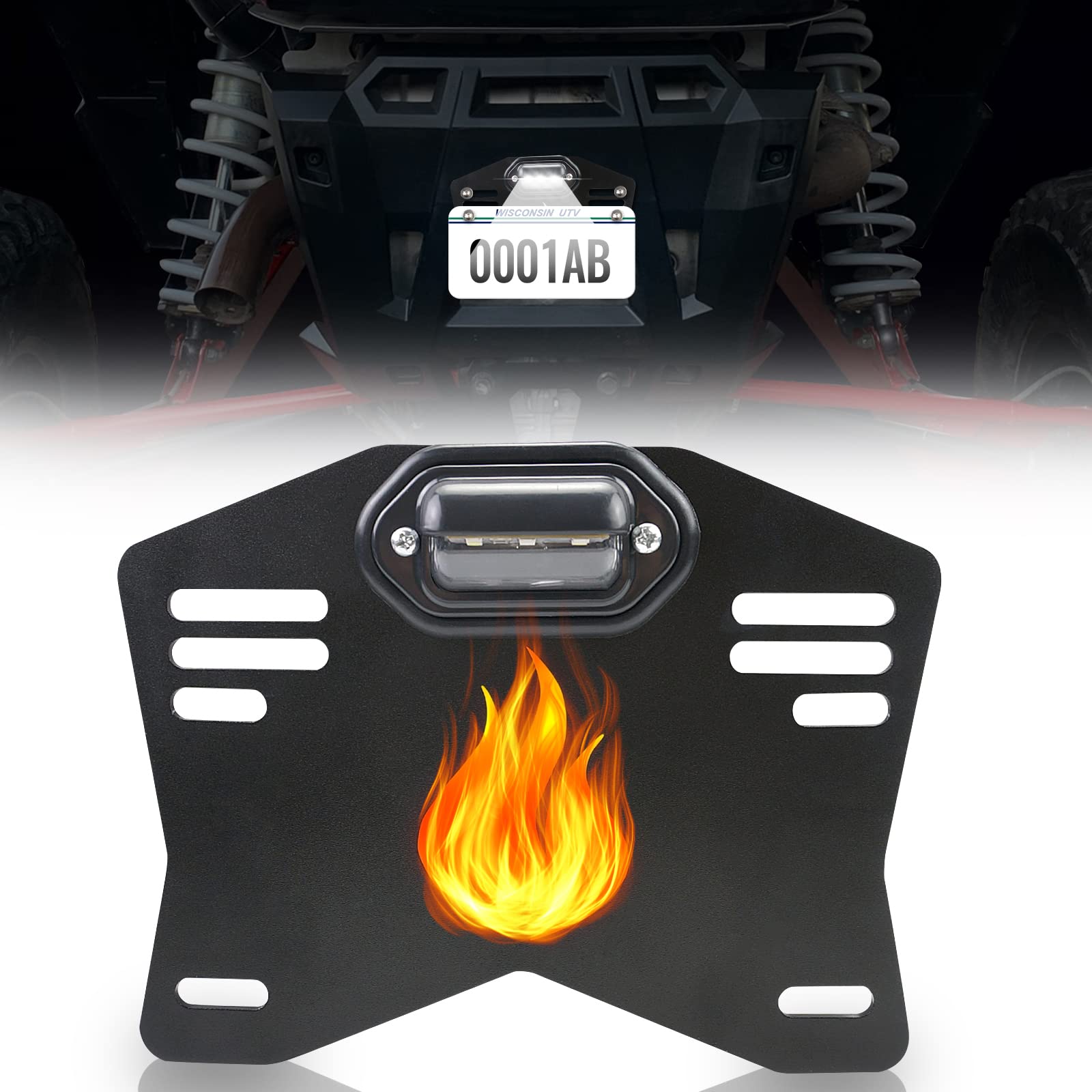 Photo 1 of Starknightmt UTV License Plate Holder with Light, Universal Lighted License Plate Mount Bracket Compatible with Polaris Ranger RZR Can Am X3 Defender Cfmoto Zforce Uforce