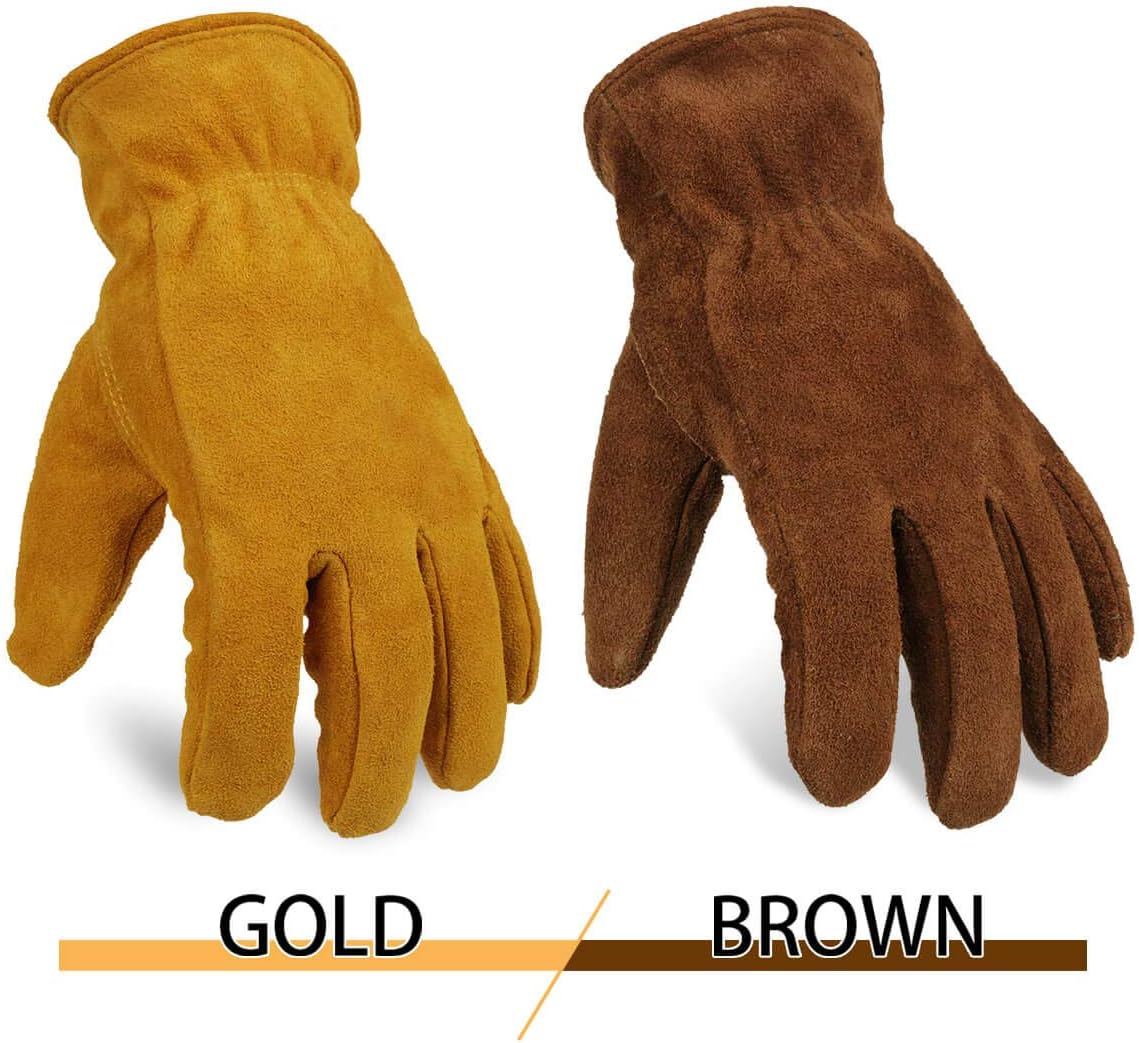 OZERO Work Gloves Winter Insulated Snow Cold Proof Leather Glove Thick Thermal Imitation Lambswool - Extra Grip Flexible Warm for Working in Cold Weather for Men and Women (Gold,X-Large): Home Improvement
