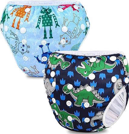 Phogary Bebe Couche De Bain 2 Pieces Bebe Reutilisable Couches Lavables Ajustable Anti Fuite Impermeable Etanche Pantalon De Couche Pour Bebe Garcon De 0 A 3 Ans Robot Dinosaure Amazon Fr Bebes Puericulture