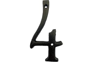 BetLight 5.5 Inch High Cast Iron House Number, Solid Home Address Numbers, Elegant Black Brown Finished, Easy Install With Matching Screws, Number 4