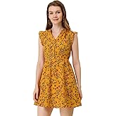 Allegra K Women's V Neck Flutter Sleeve Ruffle A-Line Flowy Chiffon Dress