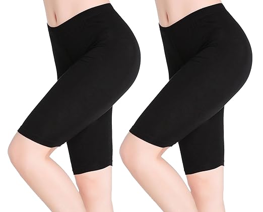 Damen Kurze Leggings Knielang Bequeme Dünn Hose Unter Rock Stretch Yoga Shorts