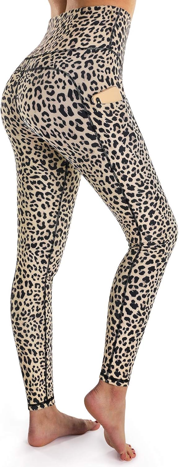 OUGES Womens High Waist Pockets Yoga Pants Running Pants Workout Leggings: Clothing