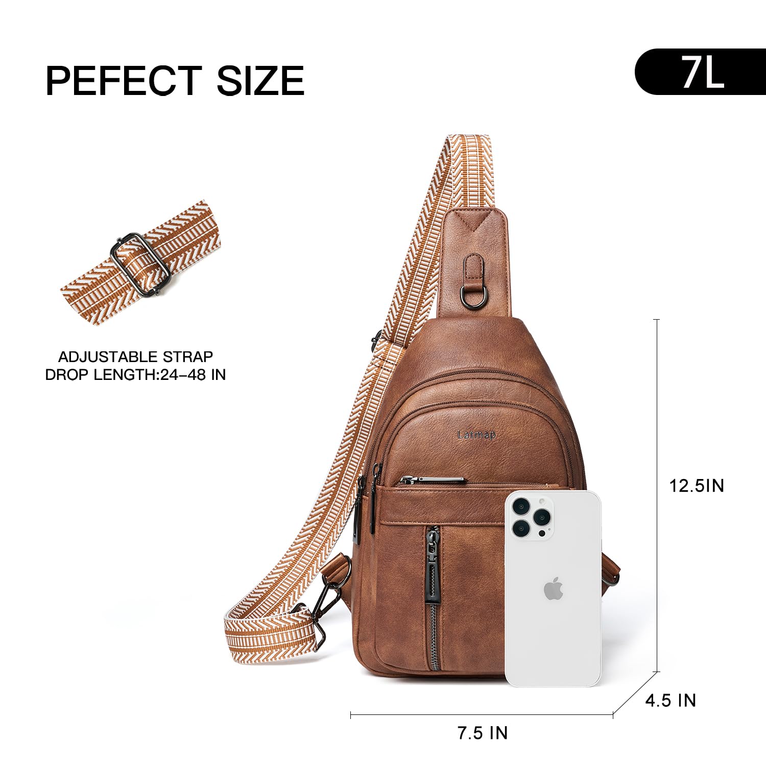 7L Sling Bag For Women Men Backpack Fanny Pack Crossbody Chest Travel Shoulder Belt Bags Purse Handbag PU Leather