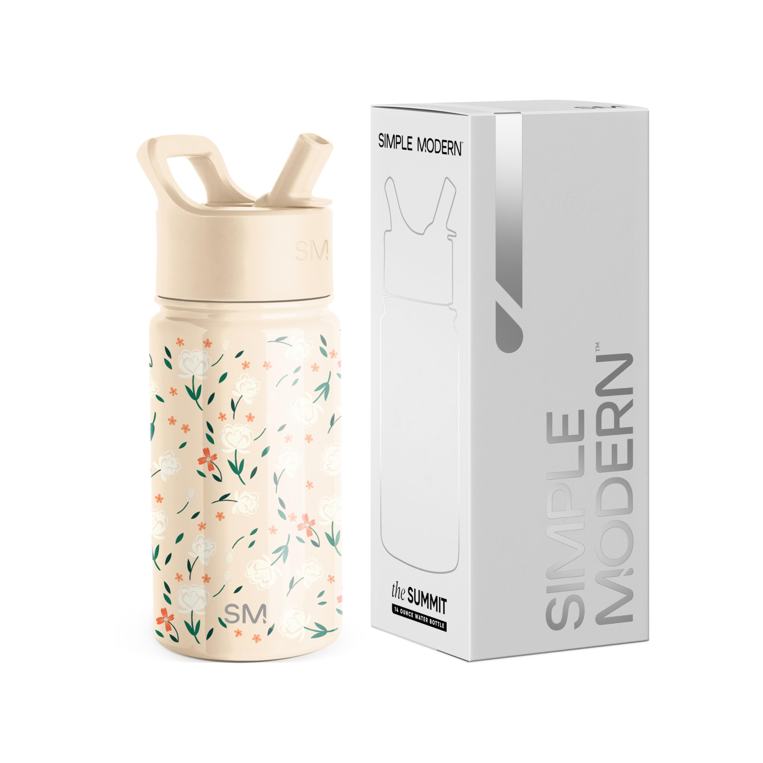 Photo 1 of Simple Modern Kids Summit Water Bottle with Straw Lid | 14oz Stainless Steel Cup Insulated Tumbler for Toddlers, School | Chloe Floral