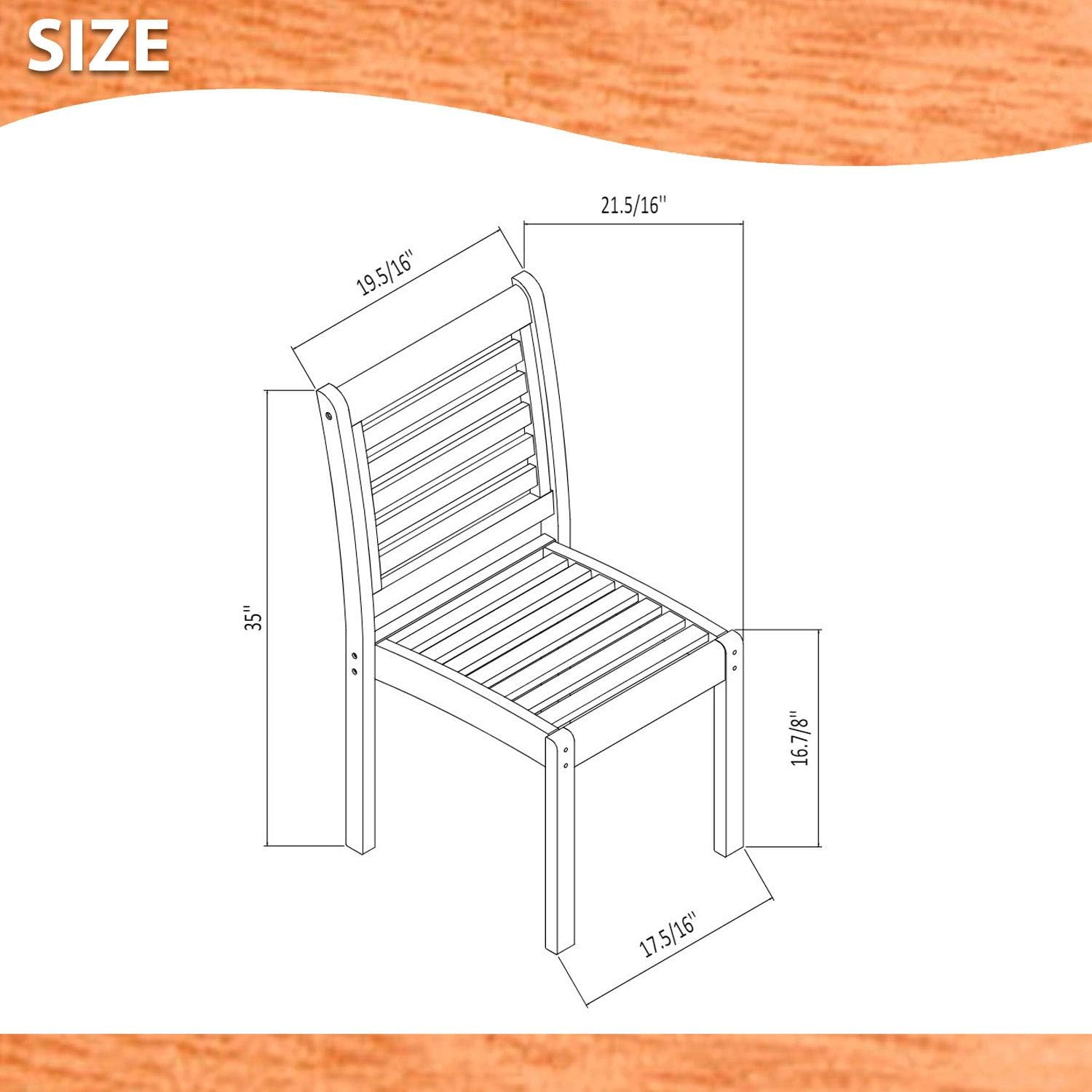ia Leeds 2-Piece Stackable Side Chair | Eucalyptus Wood | Ideal for Outdoors and Indoors : Patio Dining Chairs : Garden & Outdoor