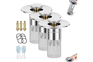 Sink Plug, Universal 2-in-1 Pop-Up Drain Stopper, Stainless Steel Pop up Sink Drain Stopper, Drain Filter Prevents Blockages,