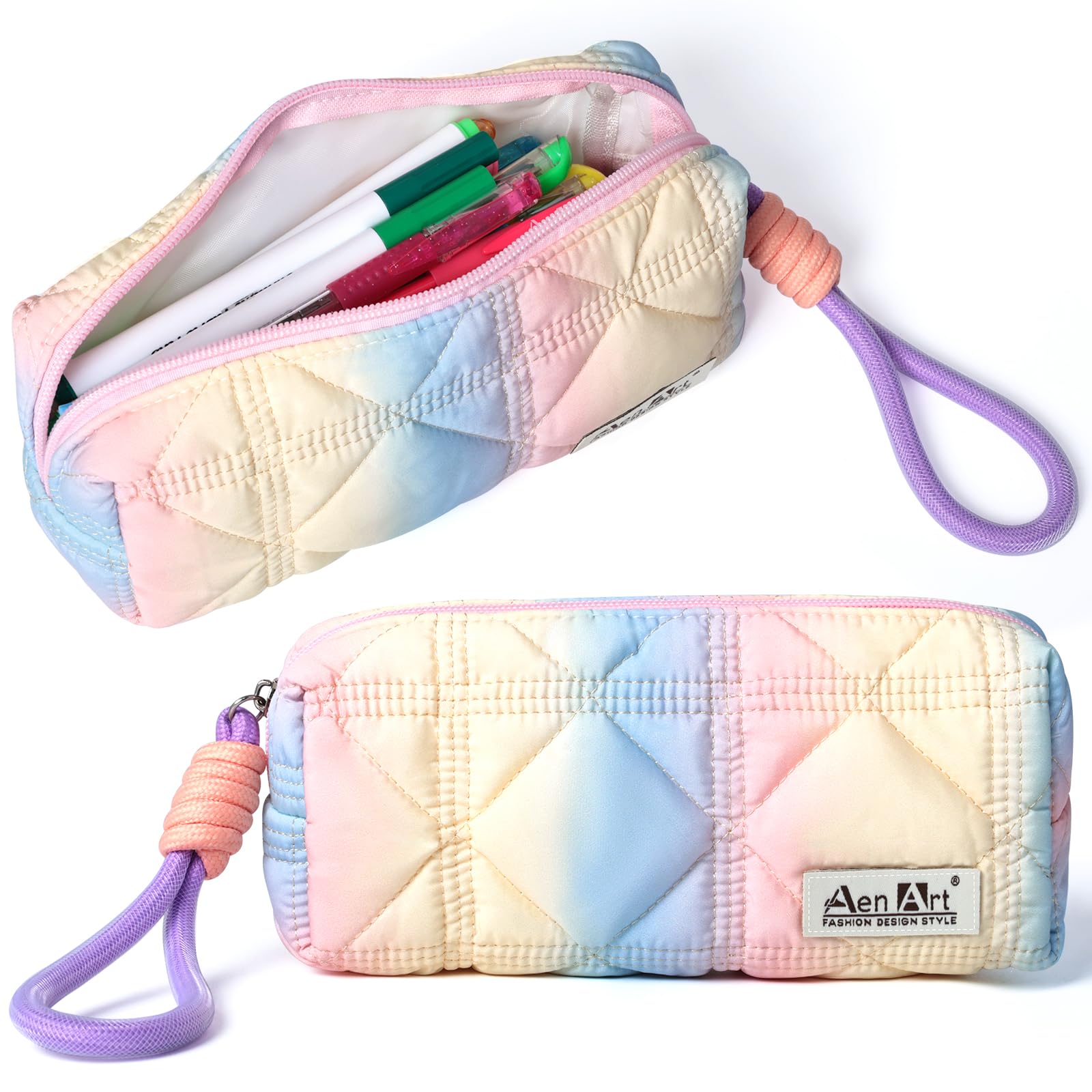 Pencil Pouch, Original Aesthetic Gradient Color Pencil Bag, Light Weight Organize Case with Zipper Strip& Easy Loop for Girls Adults, Big Capacity Makeup Pouch