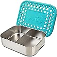 LunchBots Medium Duo Snack Container - Divided Stainless Steel Food Container - Two Sections for Half Sandwich and a Side - Eco-Friendly - Dishwasher Safe - Stainless Lid - Aqua Dots