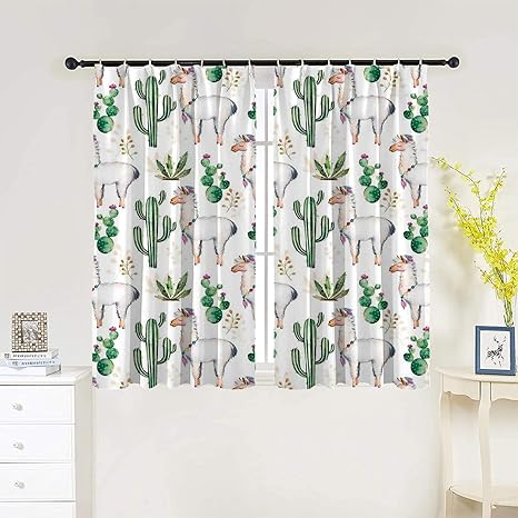 Amazon サボテンの装飾 子供部屋 遮光カーテン ラクダ動物現代色付きのイメージとホット南砂漠植物サボテンパターン ファッション カーテン 客間 幅100cm丈0cm 2枚組 カーテン オンライン通販