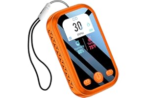 HAKINAKU [3-in-1] Carbon Monoxide Detector Portable Mini Air Quality Monitor with Lanyard Alarm CO Meter Temperature Humidity Sensor Built-in 1000mAh Battery, Indoor/Outdoor (Orange)