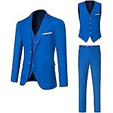 DEETRUST Men's Suit 3 Piece Slim Fit Suit Set, Two Button Solid Jacket Vest Pants with Tie, Men Tuxedo Suit Set