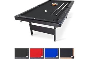 GoSports 6, 7, or 8 ft Billiards Tables - No Assembly, Choose Your Color - Portable Pool Table Includes Full Set of Balls, 2 Cue Sticks, Chalk and Felt Brush