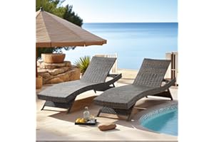 Asifom PE Rattan Adjustable Backrest Chaise Lounge Set 2, Outdoor Pool Recliner Patio Chairs Lounge Chair Set 2 for Outside Beach Poolside Sunbathing