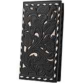 MUXILING Men's Rodeo Wallet Western RFID-Blocking Leather Wallet Bifold Long Cowboy Long Wallets With Floral Inlay Buckstitch
